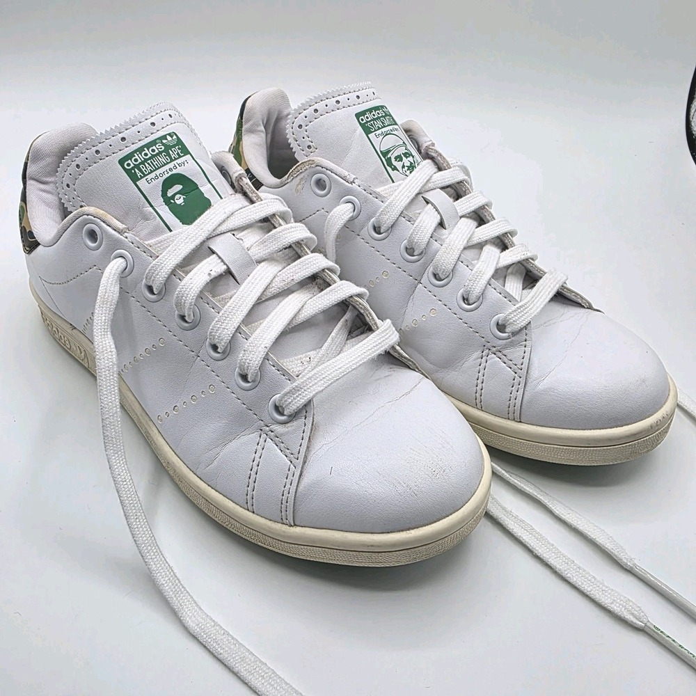 A Bathing Ape Adidas BAPE Stan Smith Men's‎ 5.5 White Camo Golf Leather Sneakers